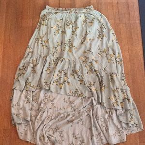 pale blue floral high low skirt